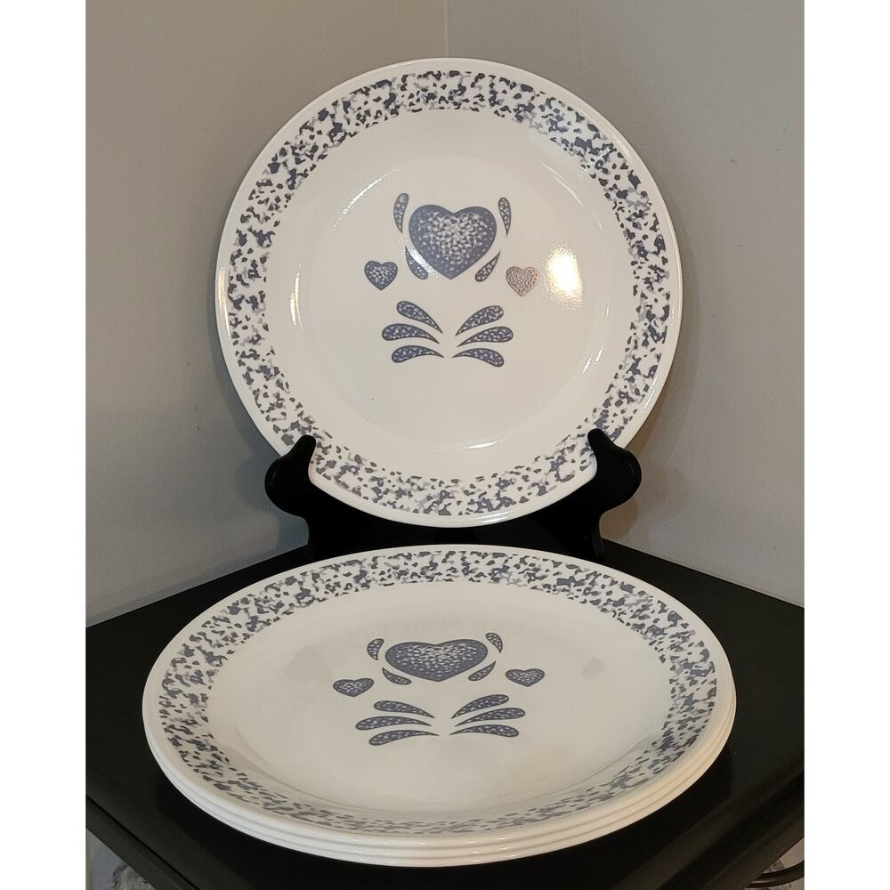 Corelle Blue Hearts (4) 10 1/4" Dinner Plates